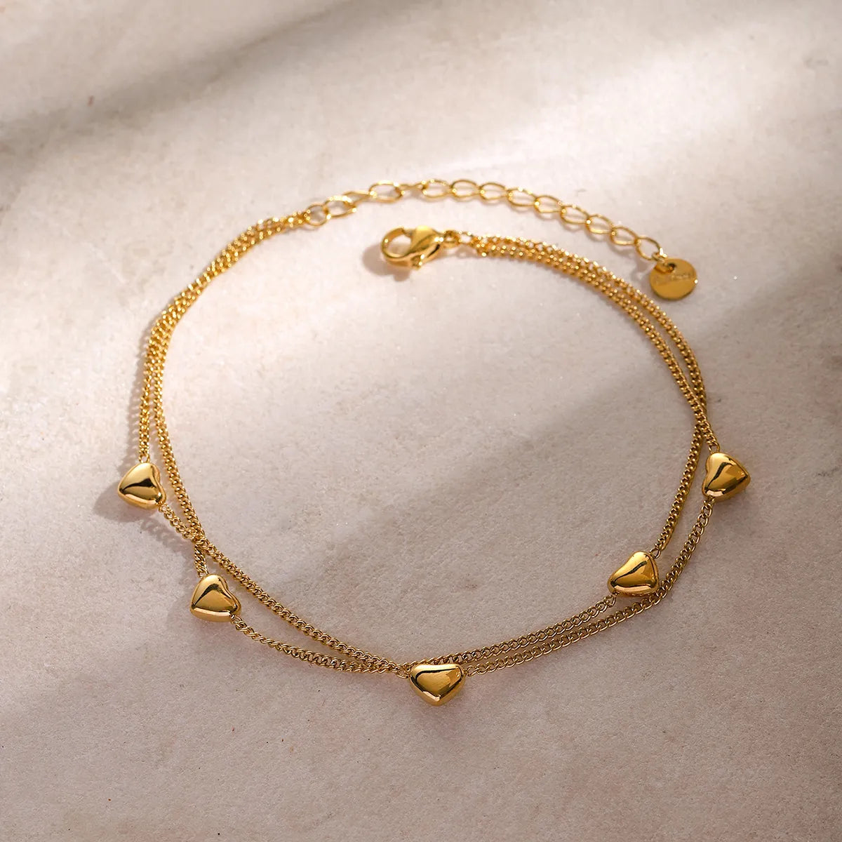 elastic bracelet for women-IG Style Hawaiian Heart Shape Solid Color 304 Stainless Steel Plating 16K Gold Plated Women'S Anklet