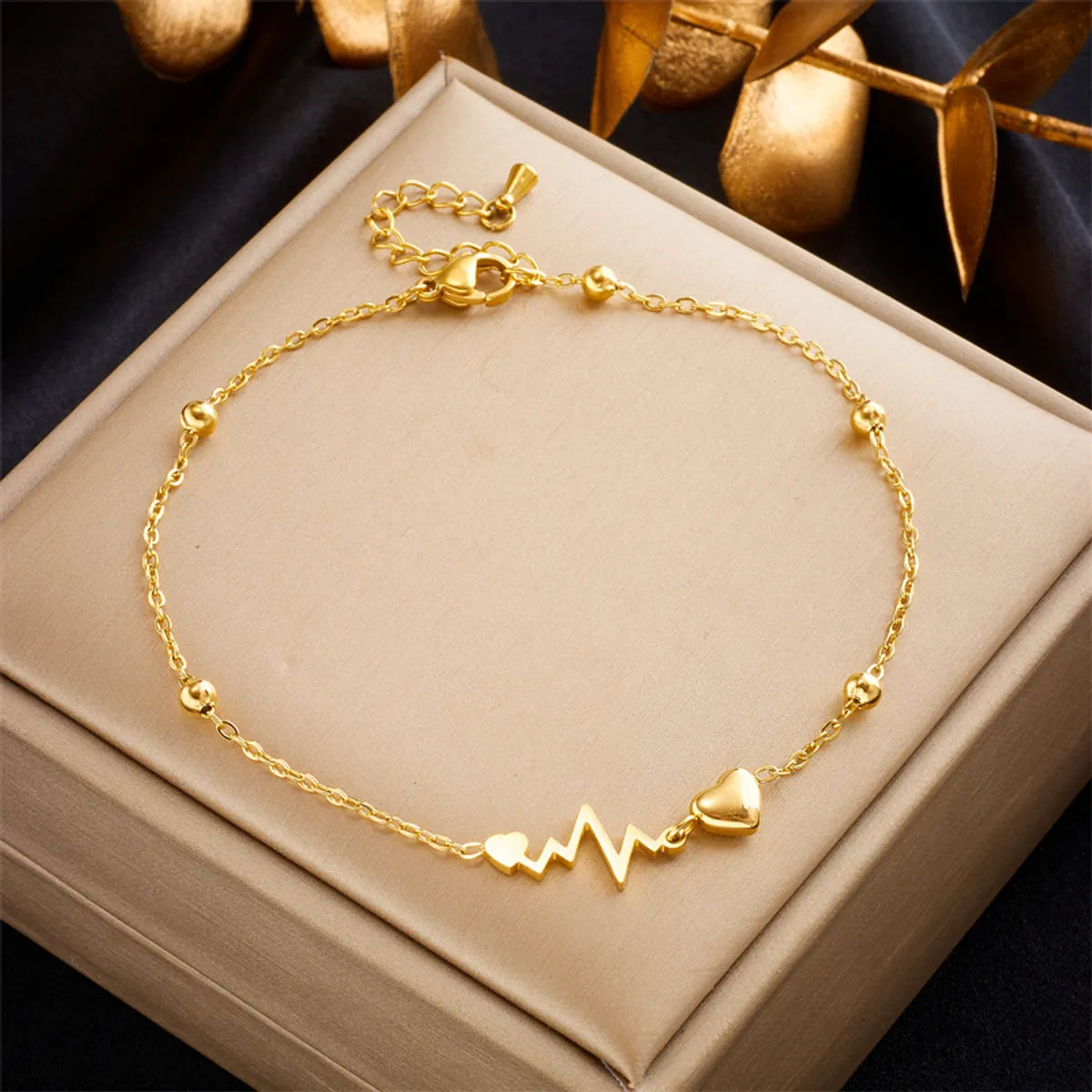 sterling silver bangle bracelet for women-Sweet Electrocardiogram 304 Stainless Steel Plating 18K Gold Plated Women's Anklet