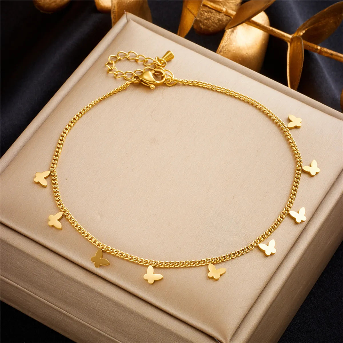 colorful anklet for women-Beach Simple Style Butterfly Titanium Steel Plating 18k Gold Plated Women's Anklet