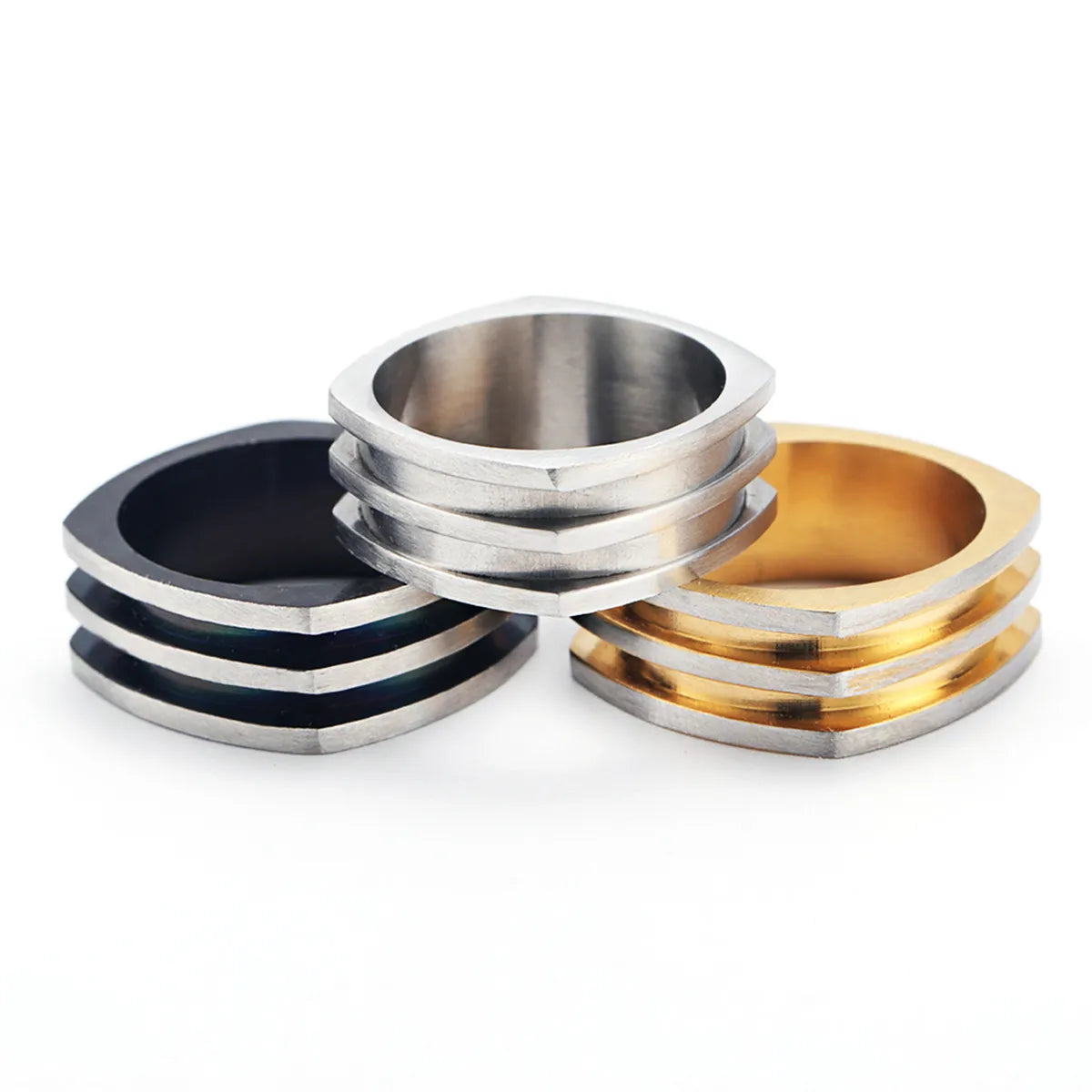 gold plated rings for women-Modern Style Simple Style Korean Style Stripe Titanium Steel 18K Gold Plated Men'S Rings