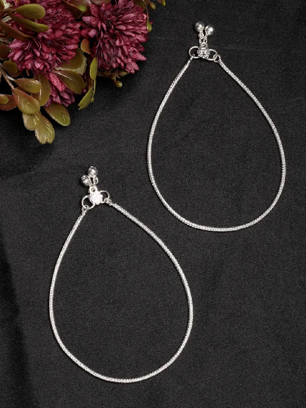 luxury bracelet for women-NVR Women's Set of 2 Silver-Plated Anklets