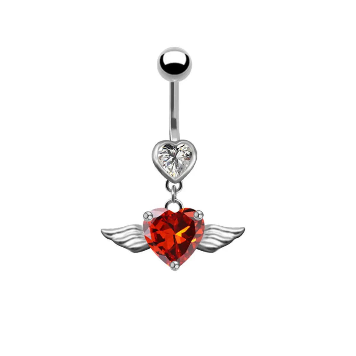 statement rings for women-Fashion Heart Shape Stainless Steel Plating Zircon Belly Ring