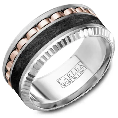 white gold engagement rings for women-14K Rose and White Gold with Forged Carbon Fiber