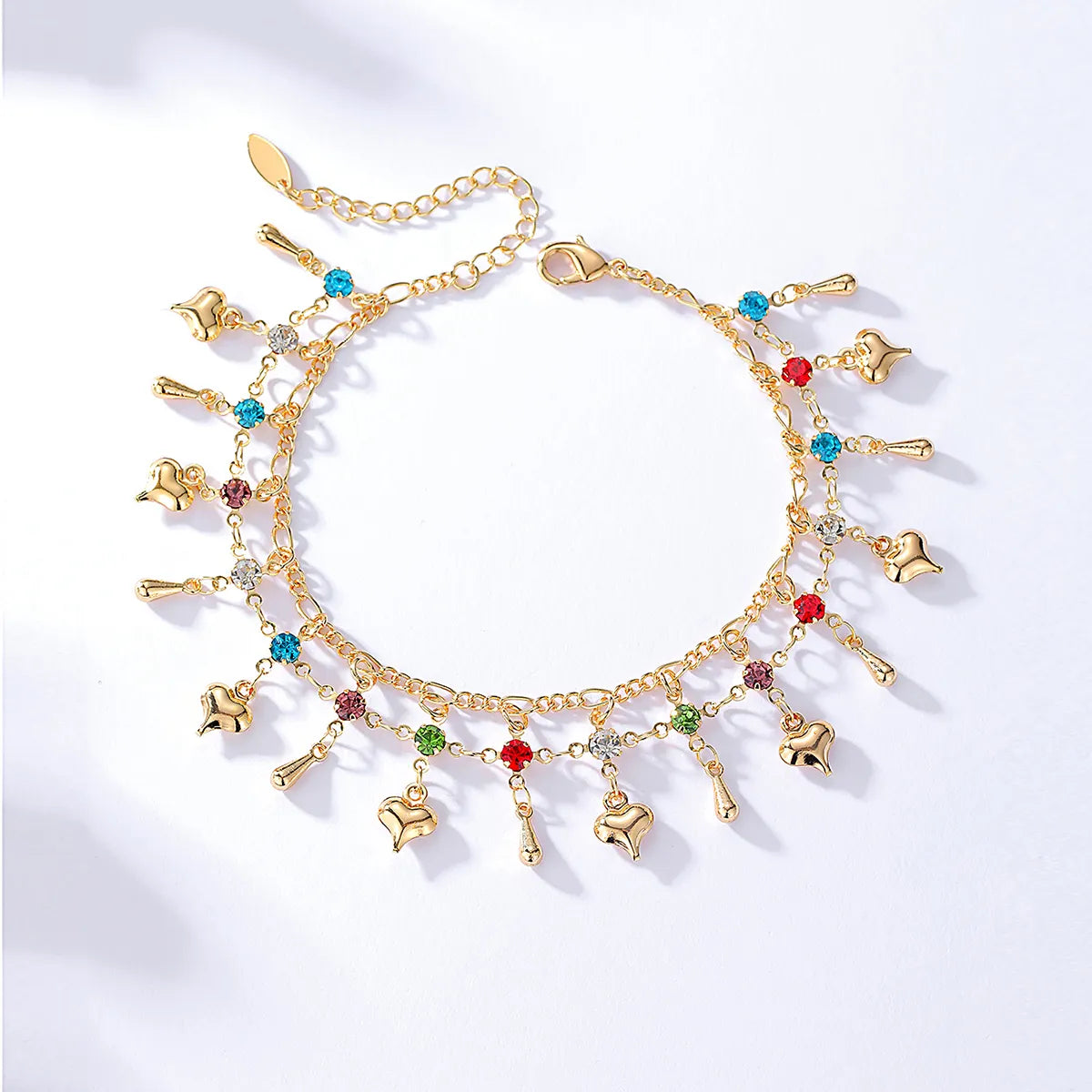 colorful anklet for women-Simple Style Heart Copper Gold Plated Zircon Anklet 1 Piece