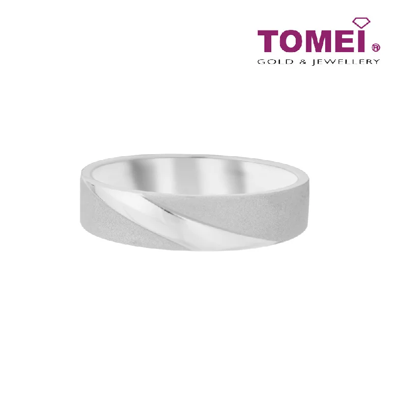 engagement rings with diamond halos for women-TOMEI The Knot Couple Rings, White Gold 750 (R3557/R3558)