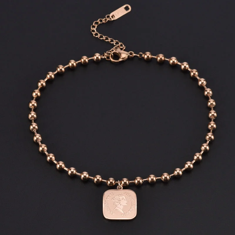 8119 Glass Bead Chain Square Block Beauty Head Anklet