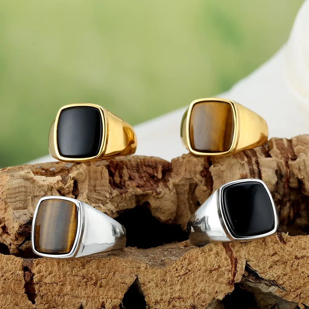 stackable rings for women-Elegant Retro Gem Square 316 Stainless Steel  Unisex Rings