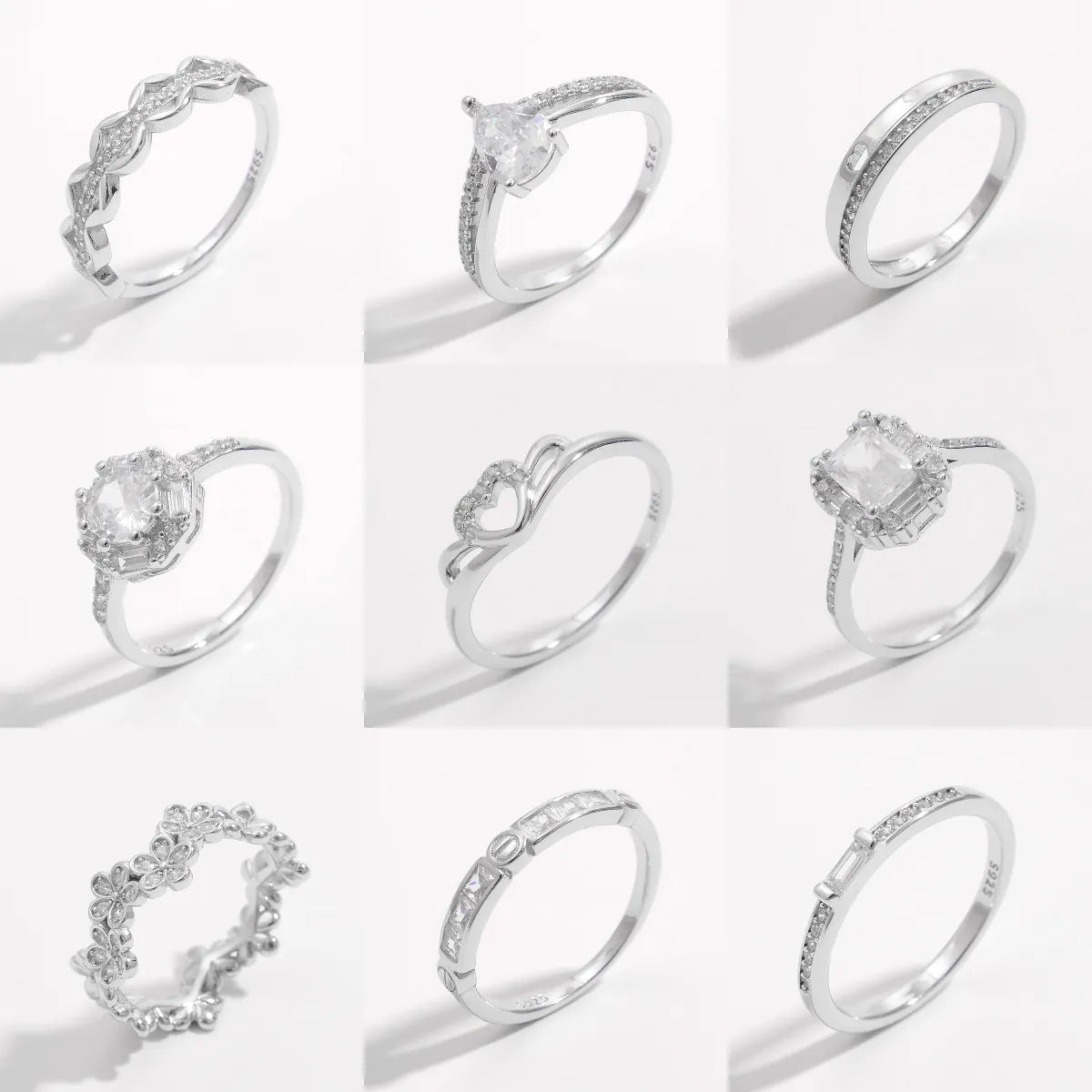 custom-designed rings for women-White Gold Plated Sterling Silver Zircon Round Water Droplets Heart Shape Rings