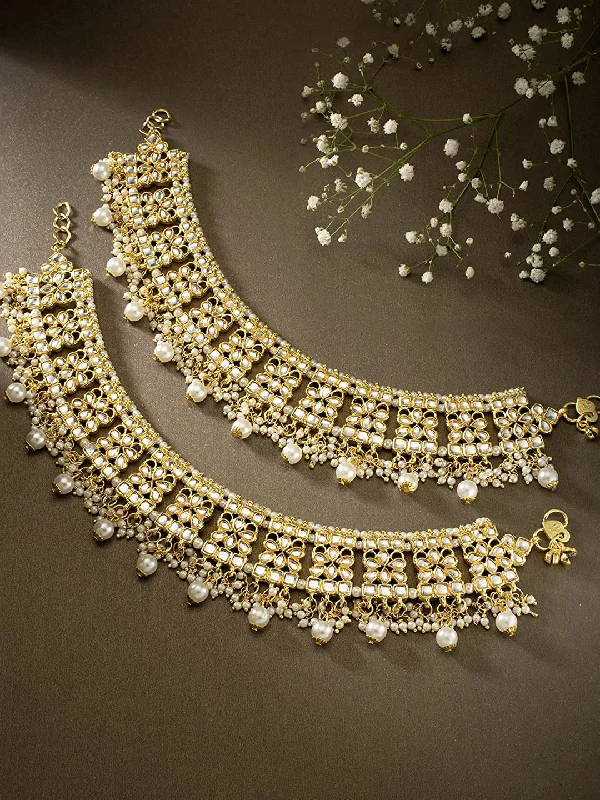 bridal anklet for women-Gold Plated Bridal Kundan Anklets For Women - Wahe Jewels