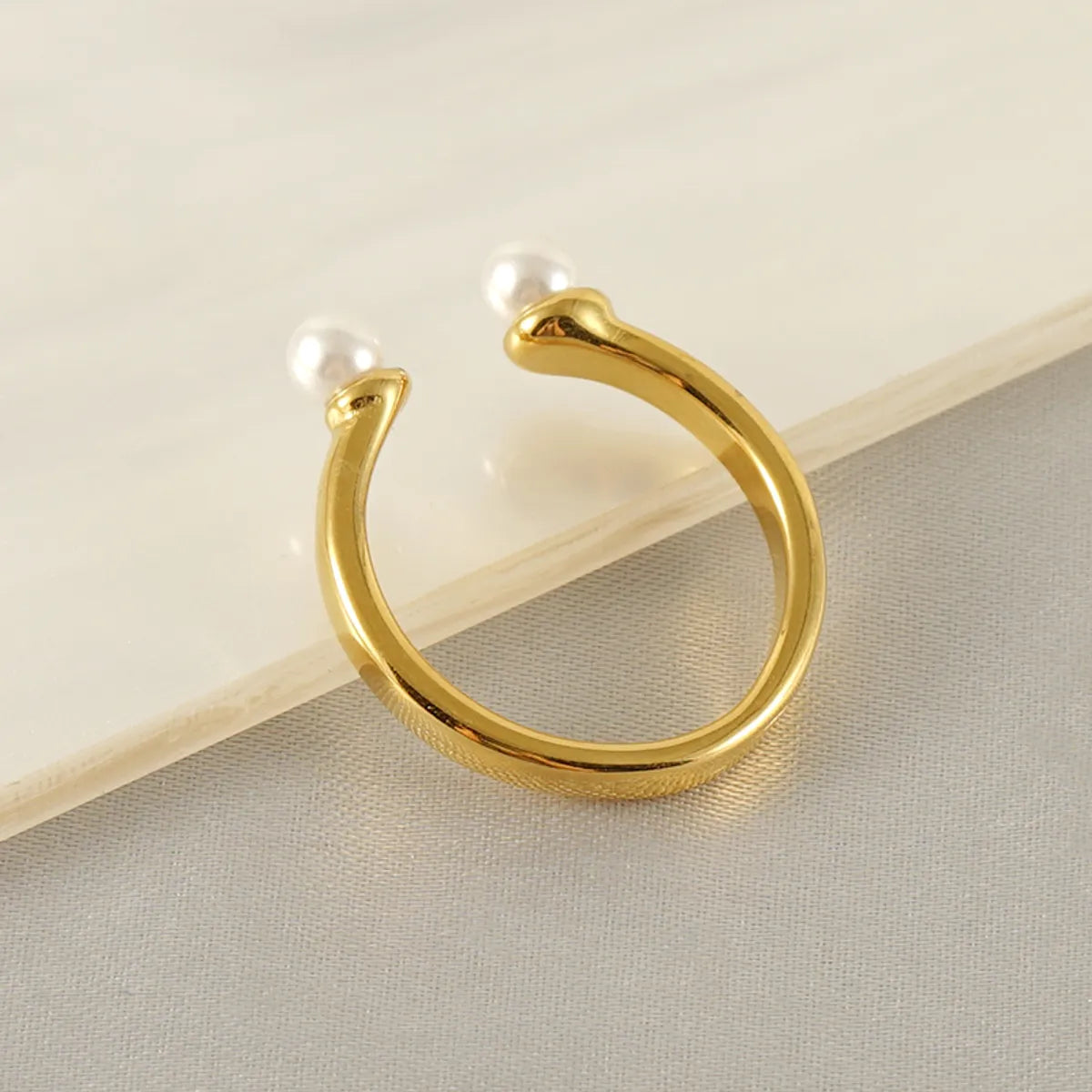 cocktail rings for women-Retro French Style U Shape Stainless Steel Plating Inlay Pearl 18k Gold Plated Open Ring