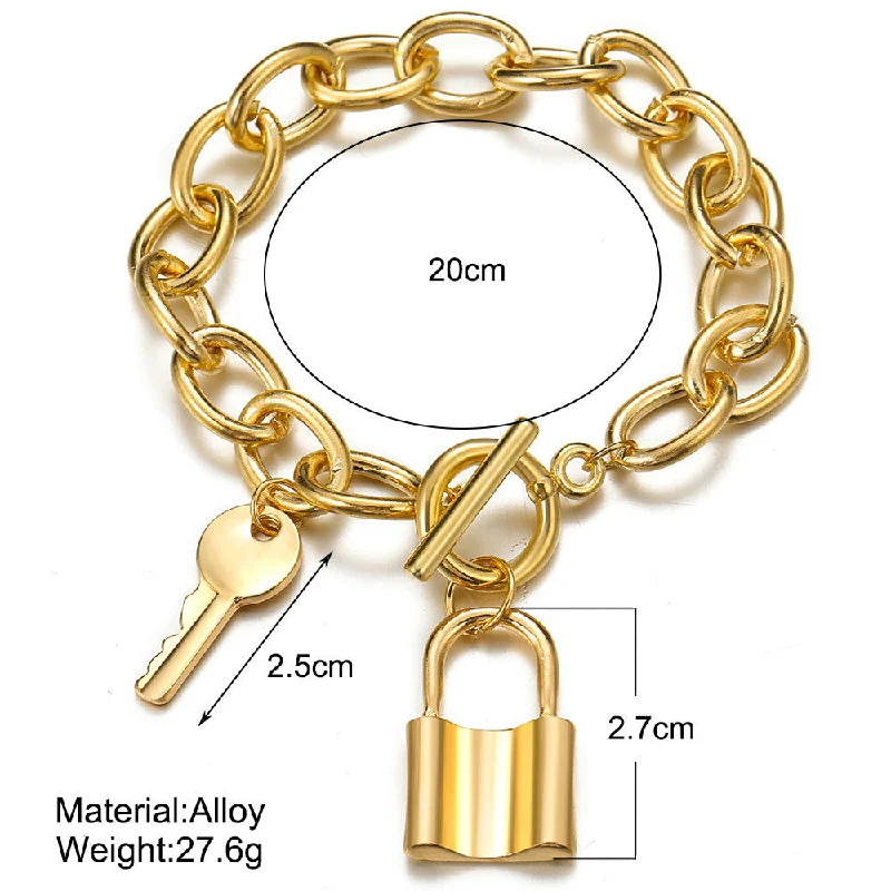 anklet for wedding for women-Punk Style Thick Chain Key Lock Pendant Alloy Anklet