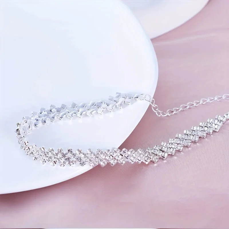 leather bracelet for women-Wholesale Jewelry Beach Solid Color Alloy Rhinestones Silver Plated Anklet