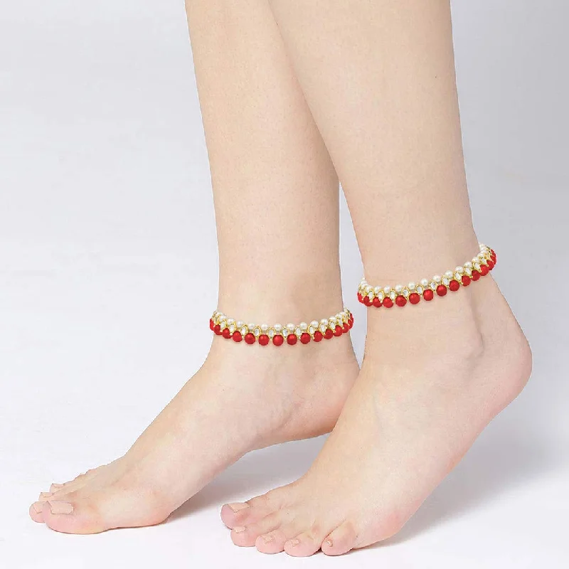 unique anklet for women-Traditional Gold Plated Kundan Pearl Payal Anklets Jewellery for Women & Girls - Wahe Jewels