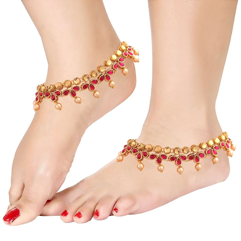 bangle bracelet for women-Traditional Gold Plated Kundan Pearl Payal Anklet For Girls & Women - Wahe Jewels