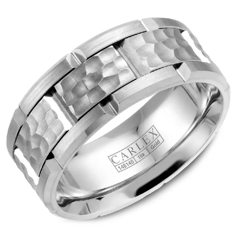 twisted band engagement rings for women-14K White Gold Hammered and Brushed Carved Band