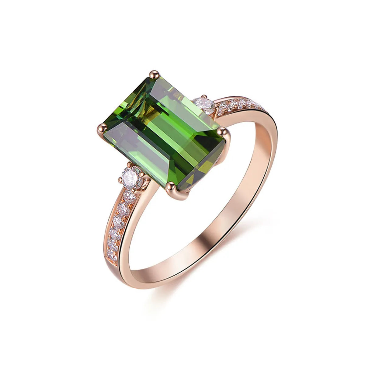 heart-shaped rings for women-New Simulation Green Tourmaline Ring Plated 18k Rose Gold Inlaid Emerald Open Ring Female