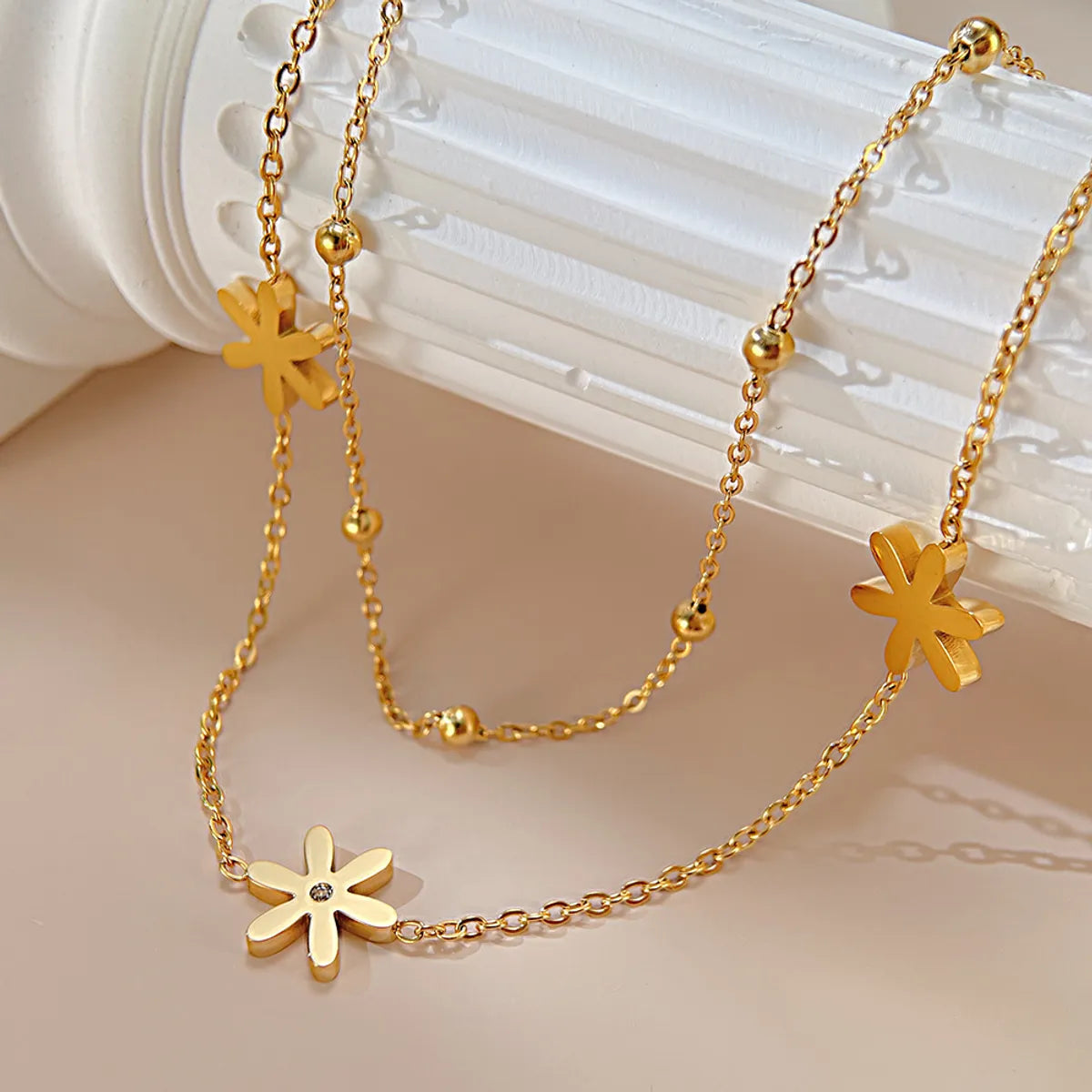 gold bangle bracelet for women-Simple Style Flower Stainless Steel Inlay Zircon Women's Anklet