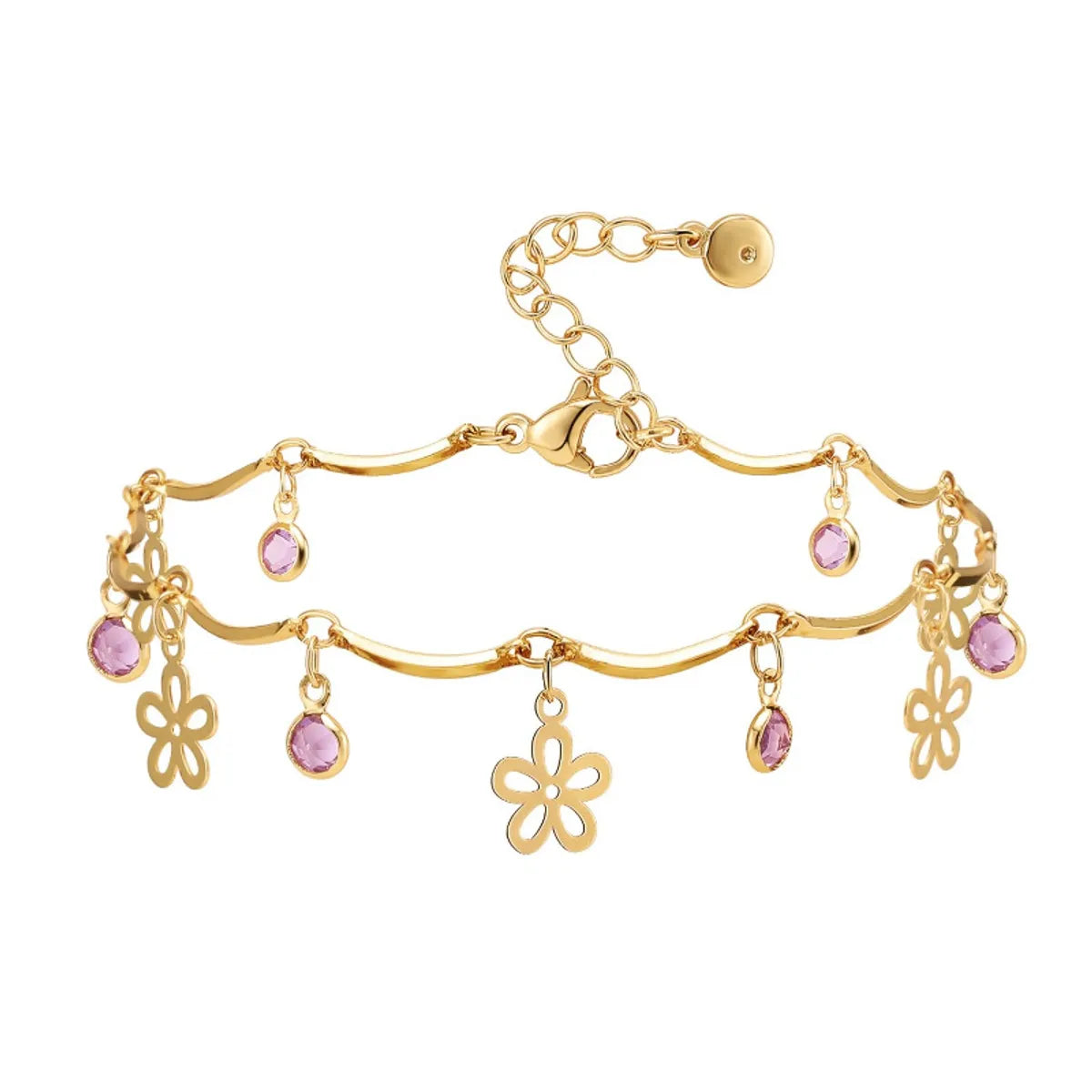 gold bracelet for women-Pink Zircon Anklet For Women Copper Plating 18k Real Gold Fresh Flower Pendant Ornament Cross-border Hot Selling