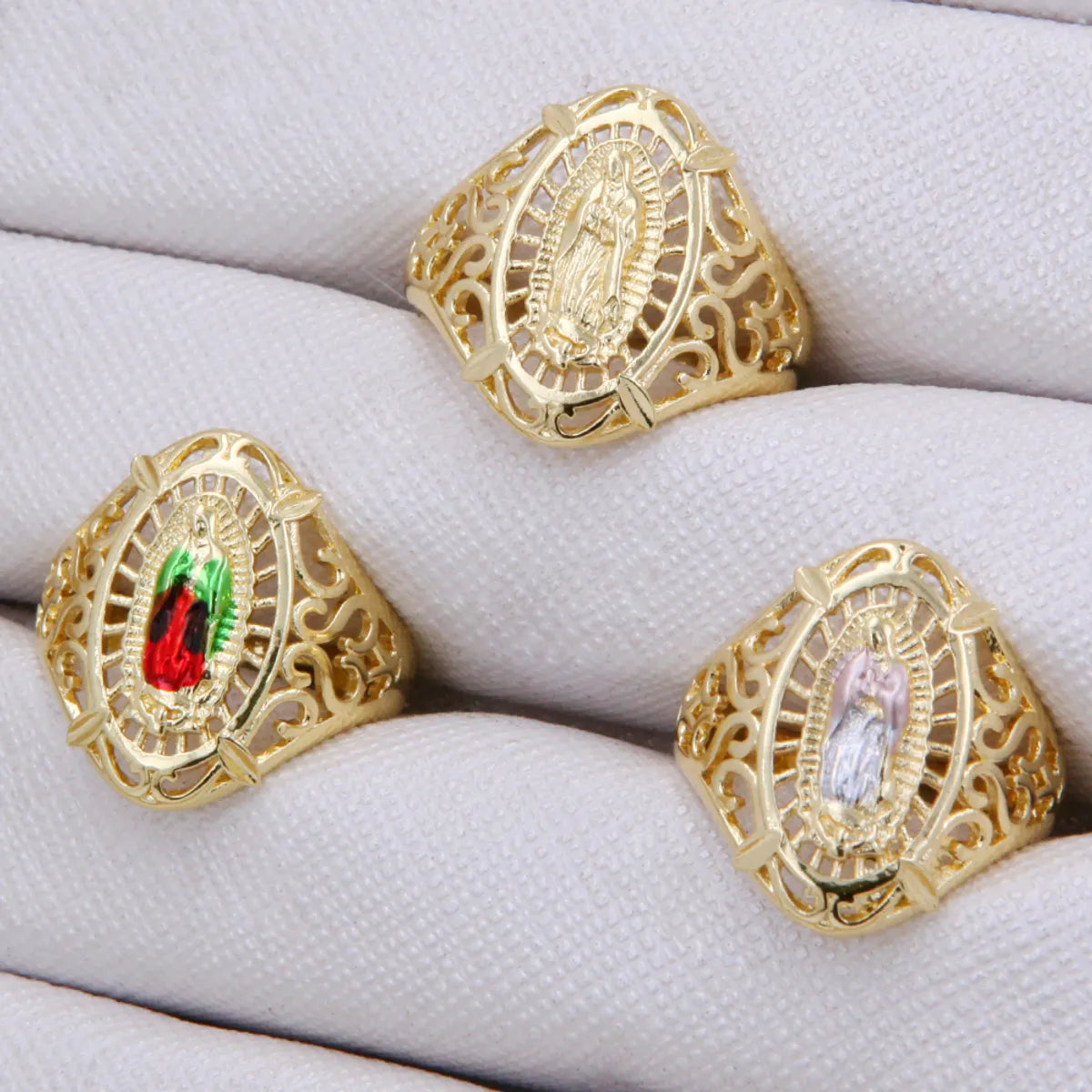 diamond rings for women-Copper 18K Gold Plated Artistic Cool Style Enamel Plating Solid Color Wide Band Rings