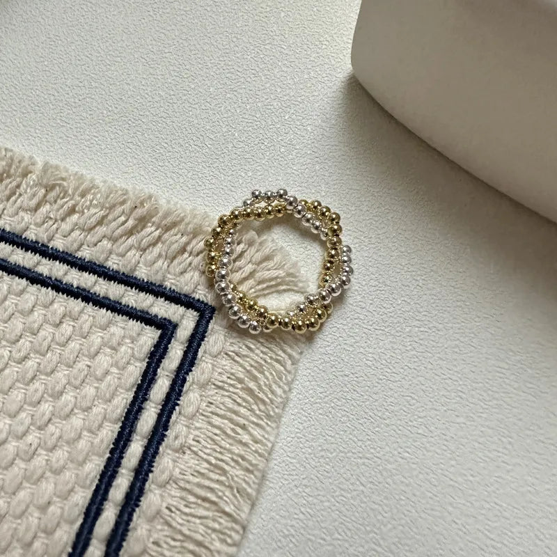 custom rings for women-S925 Sterling Silver Korean Style Twisted Gold And Silver Contrast Color Ball Ring Korean Style Simple Basic Elastic String Ring Wholesale