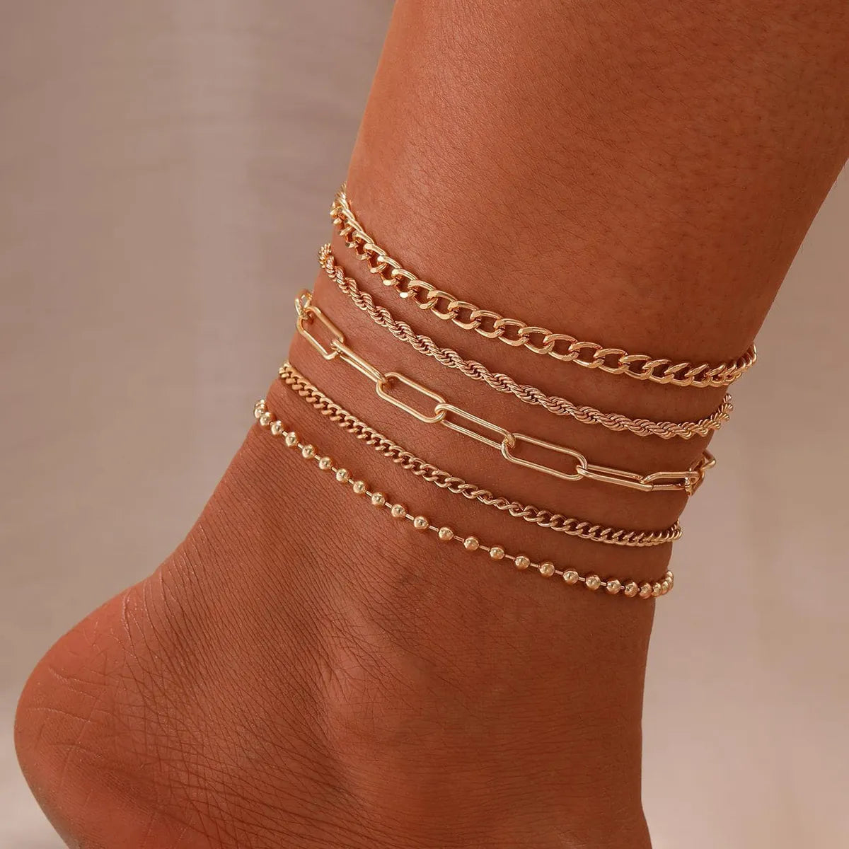 gold-plated bracelet for women-Retro Geometric Solid Color Alloy Wholesale Anklet