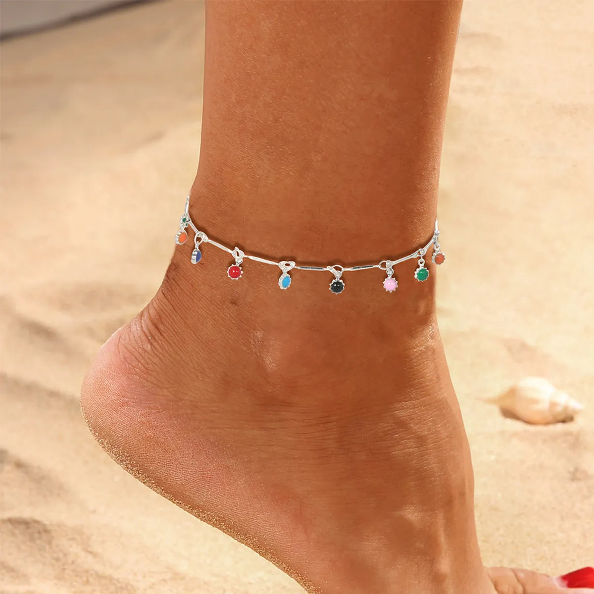 colorful charm bracelet for women-Fashion Sun Alloy Inlay Resin Anklet 1 Piece