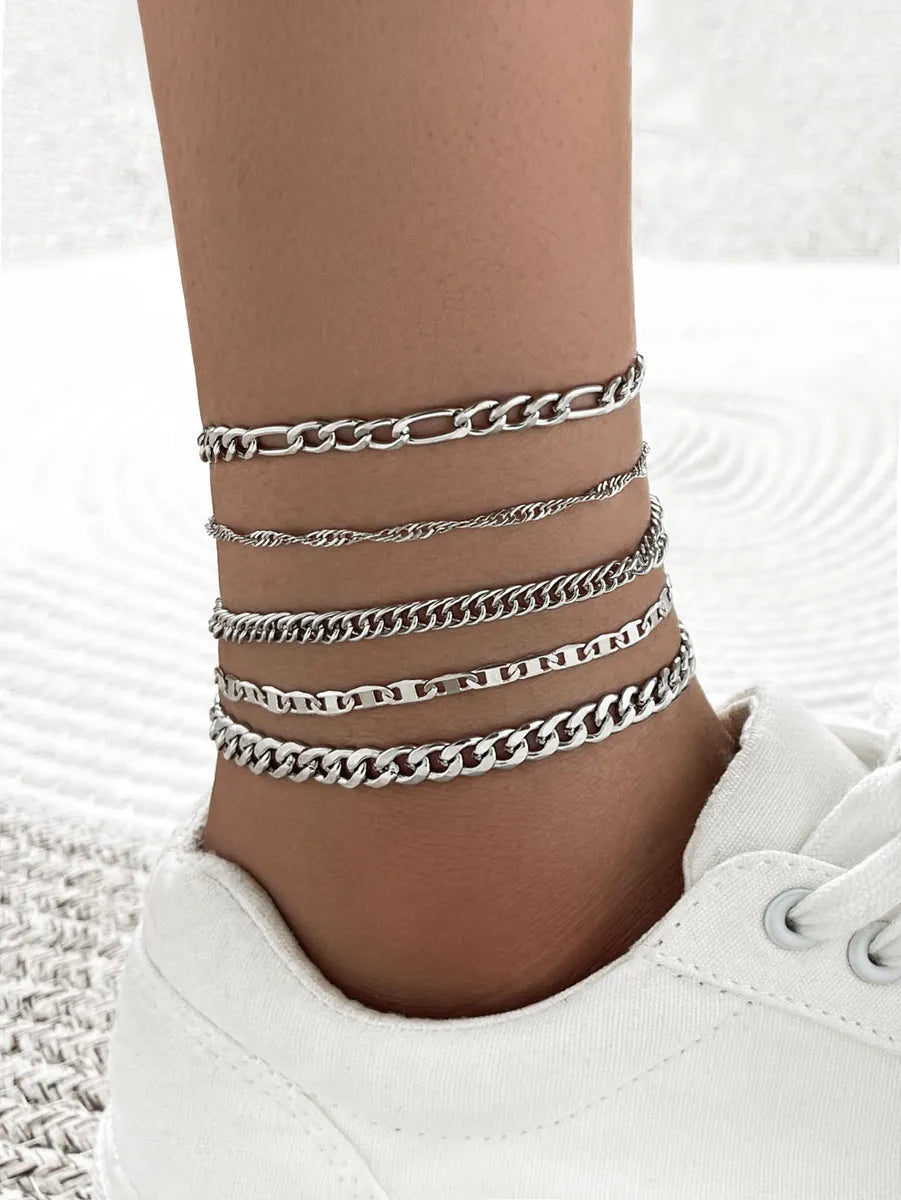 pearl anklet with charms for women-Wholesale Jewelry Simple Thick Snake Chain Anklet Five-piece Set Gooddiy