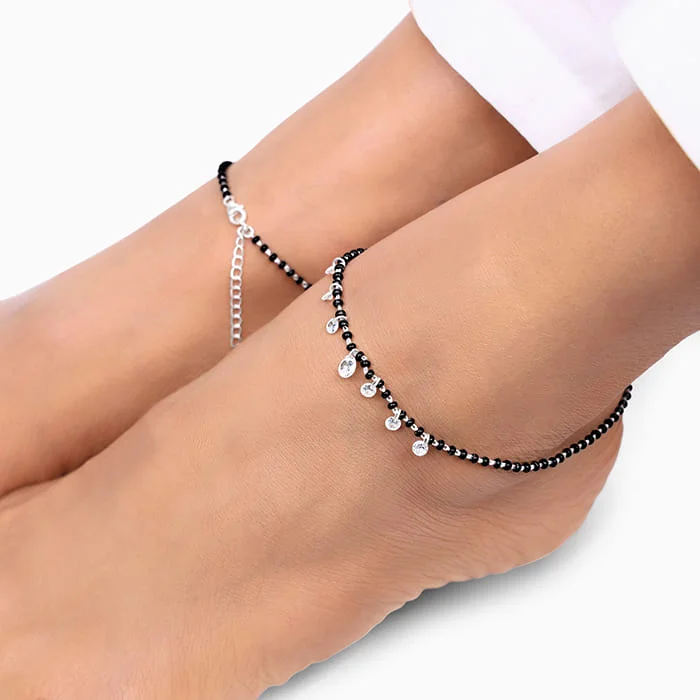 gold bracelet for women-Silver Crystal Charm Anklet