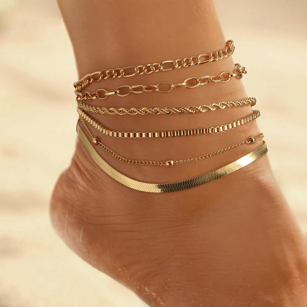 cuff bracelet for women-Simple Style Solid Color Copper Plating 18k Gold Plated Women's Anklet