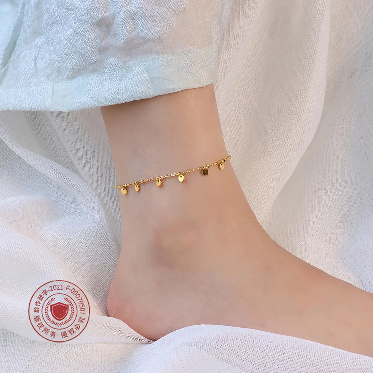 flower anklet for women-Fashion Disc Tassel Stainless Steel Anklet Wholesale