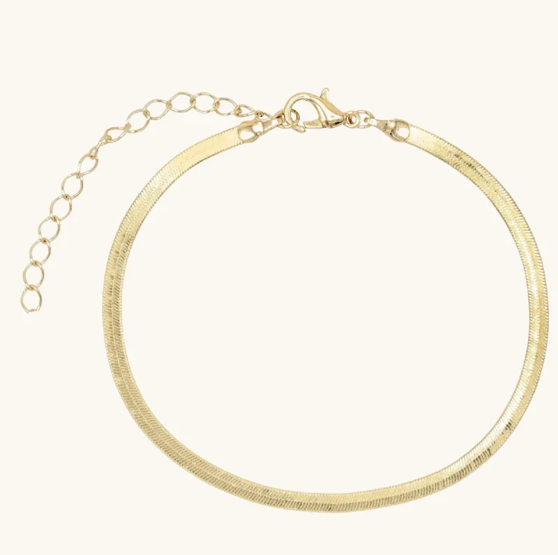 crystal bracelet for women-Gold Herringbone Anklet