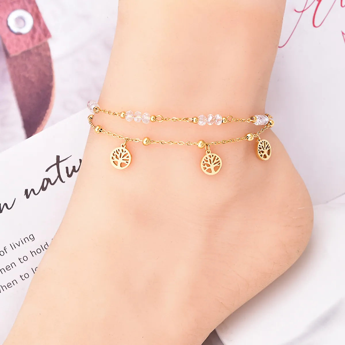 fashion bracelet for women-1 Piece Hawaiian Tree Stainless Steel Layered 18k Gold Plated Platinum Plated Women's Anklet