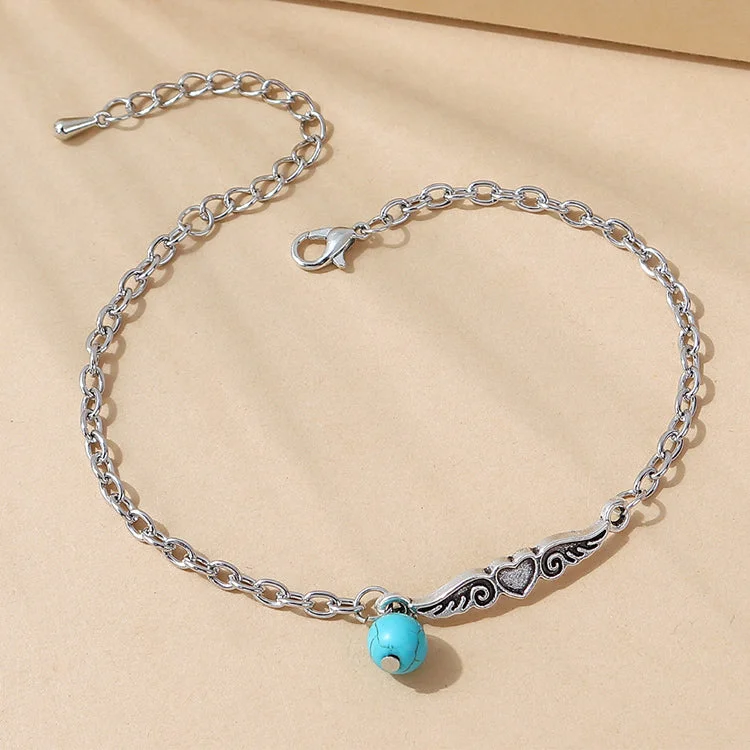 chic bracelet for women-Retro Flying Heart Turquoise Anklet Wholesale Gooddiy