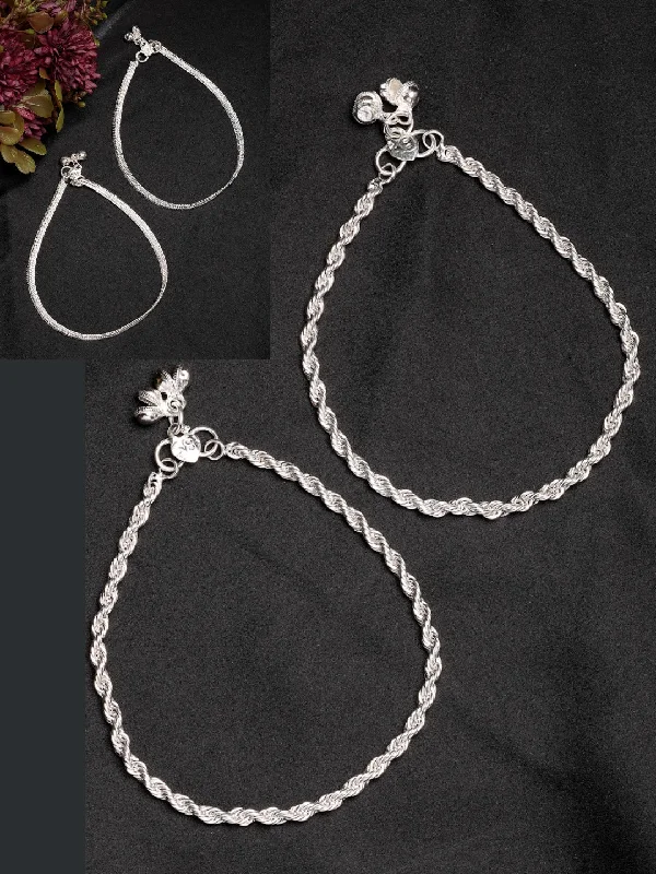 anklet for beachwear for women-NVR Women's Pair of 2 Silver-Plated Anklets