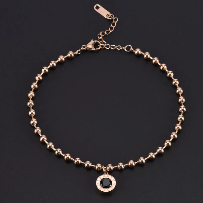 8108 Beaded Roman Black Zircon Anklet