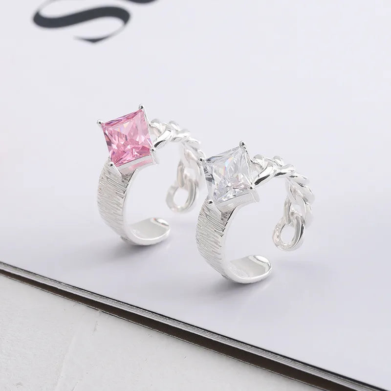 adjustable rings for women-Wholesale Ins Style Square Sterling Silver Zircon Open Ring