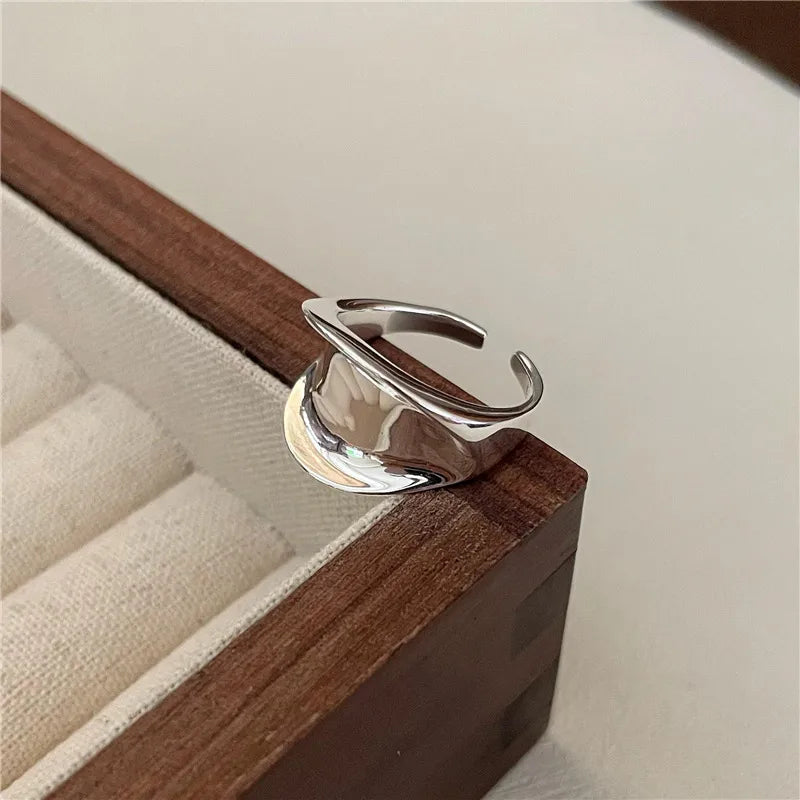 wedding anniversary rings for women-Streetwear Irregular Sterling Silver Polishing Open Rings