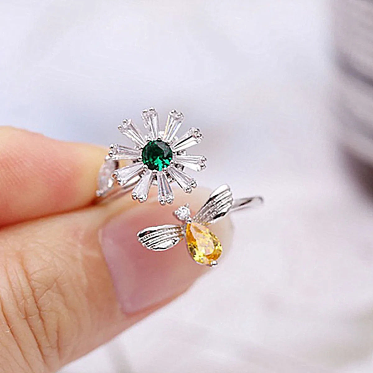 floral rings for women-Elegant Lady Simple Style Flower Copper Zircon Open Rings In Bulk