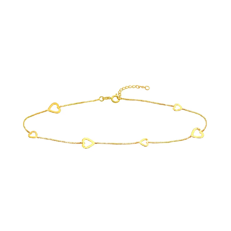 bohemian-style anklet for women-14K Yellow Gold Sideways Open Hearts Anklet