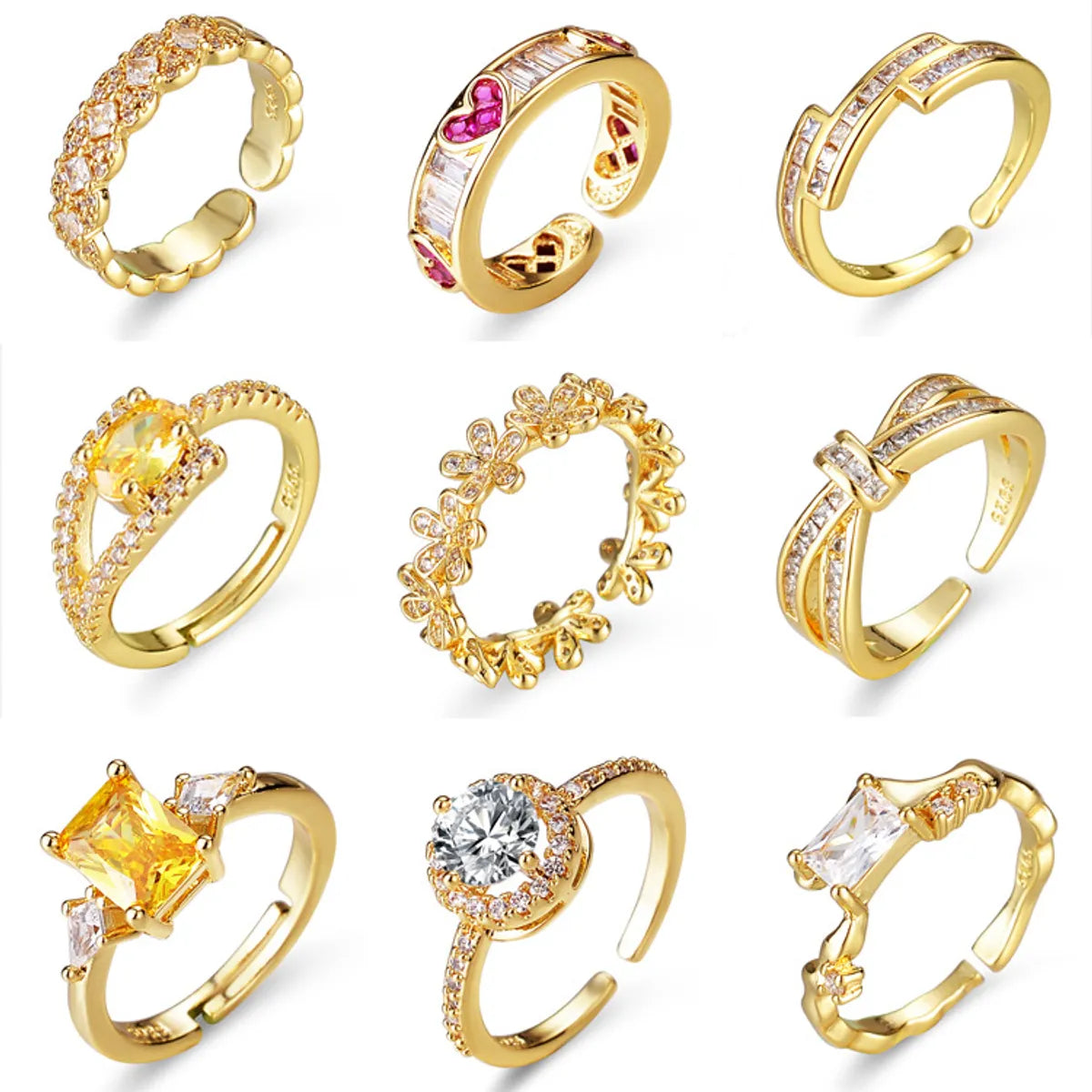 bridal rings for women-Fashion Geometric Copper Plating Zircon Open Ring