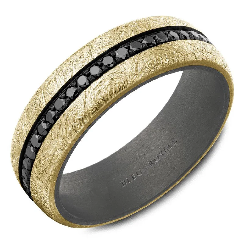 classic gold engagement rings for women-0.79ctw Black Diamond With Brushed 14K Yellow Gold